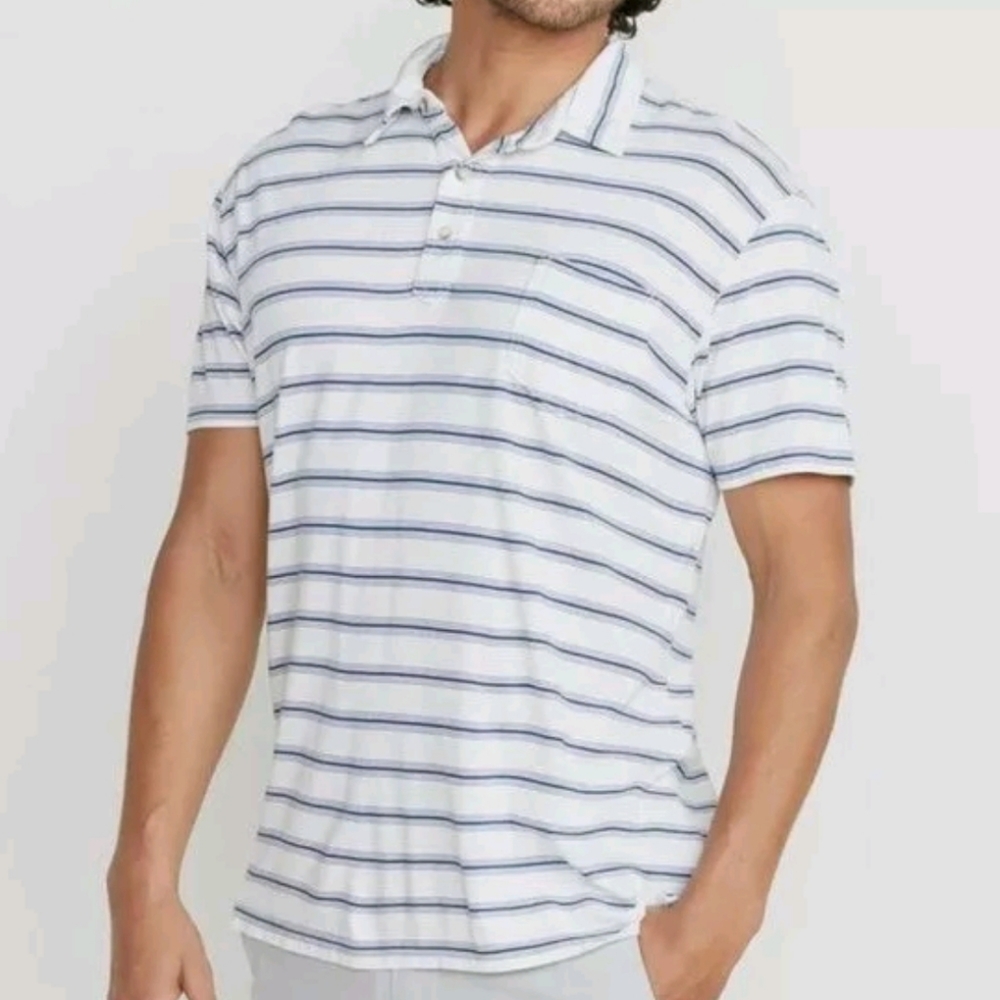 Marine Layer White and Blue Striped Polo Shirt